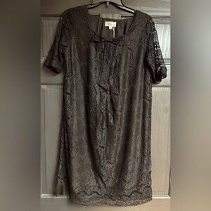 NWT Sweet Mommy Maternity Dress Short Sleeve Black Lace Lined Knee Length Size M